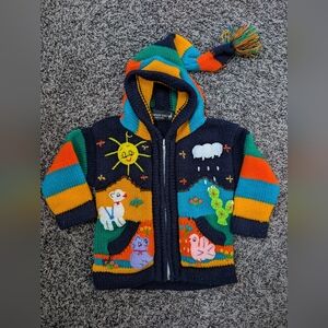 Colorful Kids Knitted Jacket with Hood